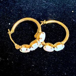 10K yellow gold and opal hoop earrings